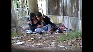 Desi super-cute indian paramour fellating phat hard-on in public park